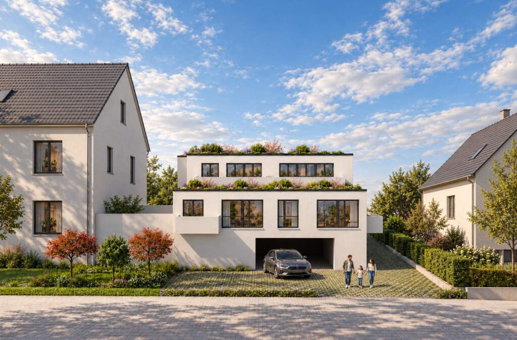 Visualisierung MK.24: Anbau mit vier Wohneinheiten und Dachterrassen