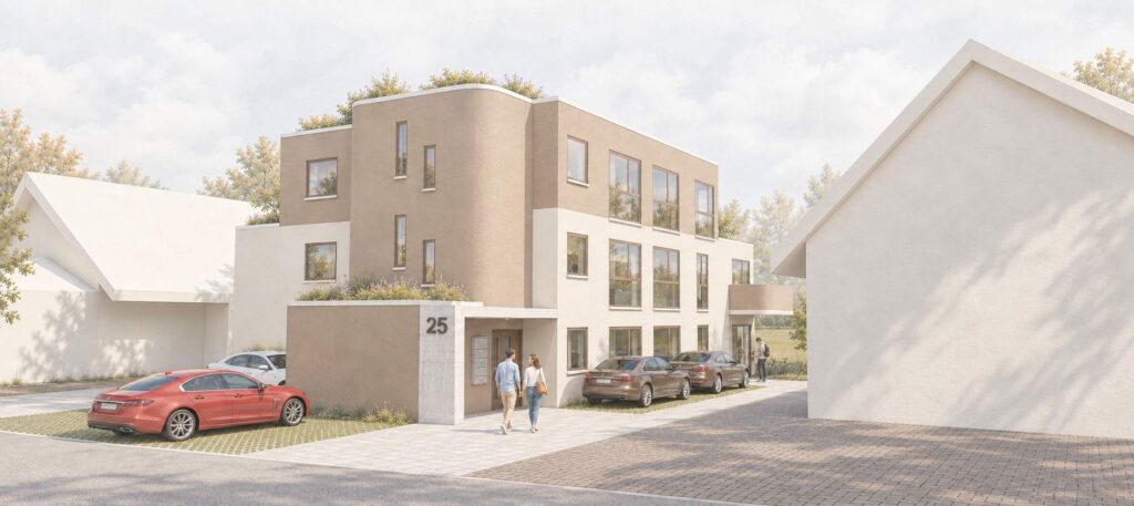Visualisierung MK.36: Neubau mit fünf Wohneinheiten, Balkonen und Staffelgeschoss