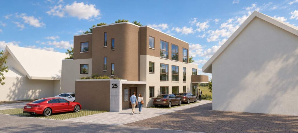 Visualisierung MK.36: Straßenansicht mit Hauseingang